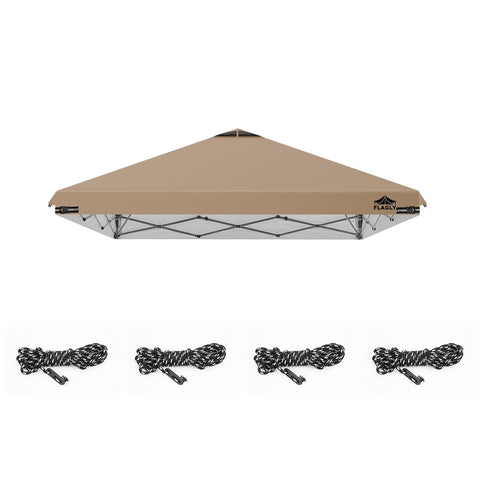 FLAGLY toldo frontal 8x8 khaki mostrando cobertura y sombra