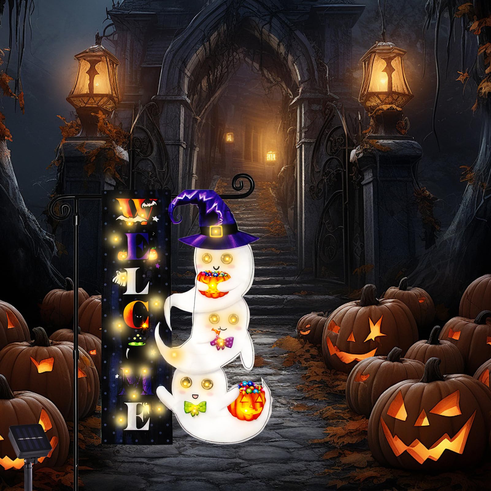 FLAGMESAGE escena nocturna con iluminación, crea atmósfera Halloween