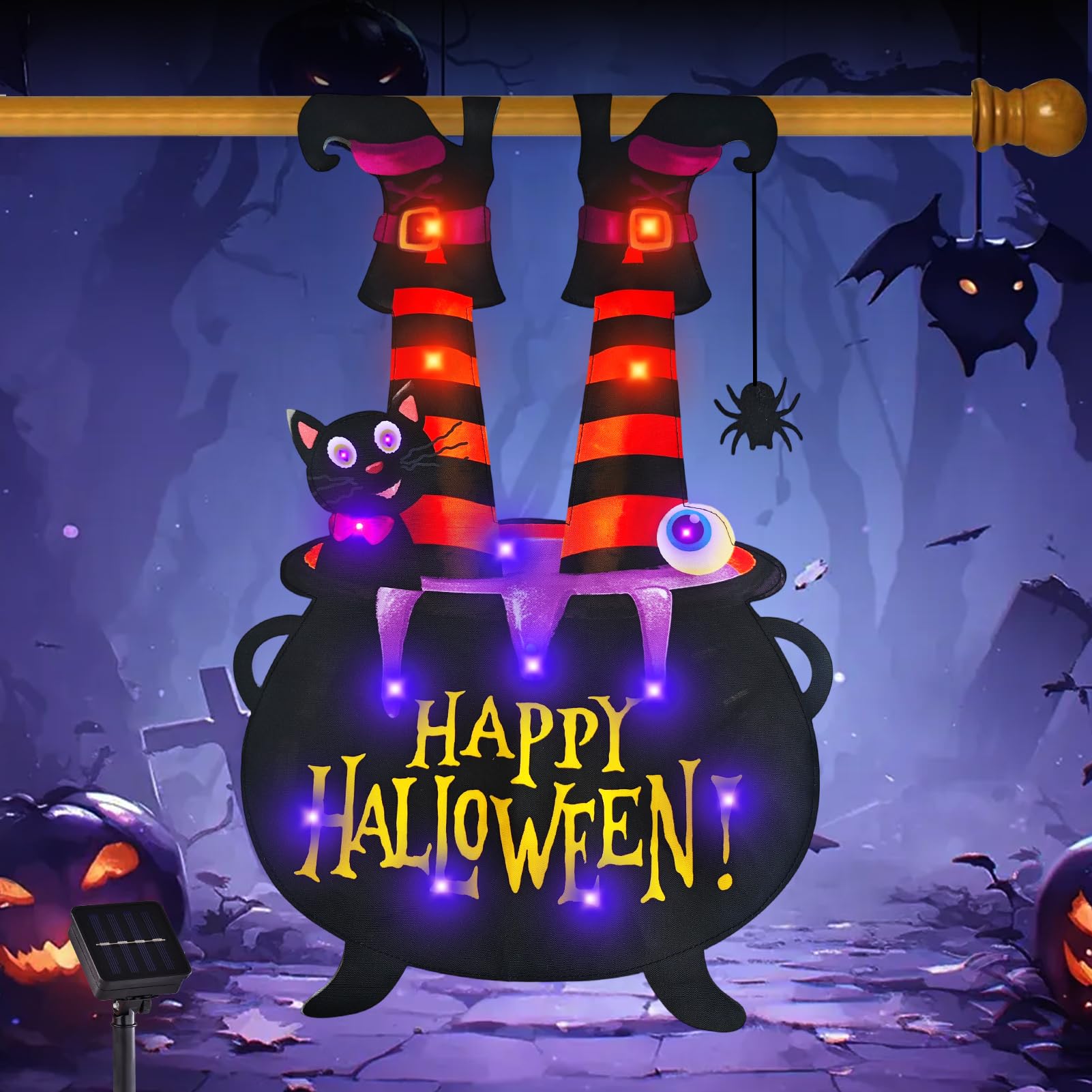 FLAGMESAGE vista frontal de la bandera pies de bruja, decora con luz solar
