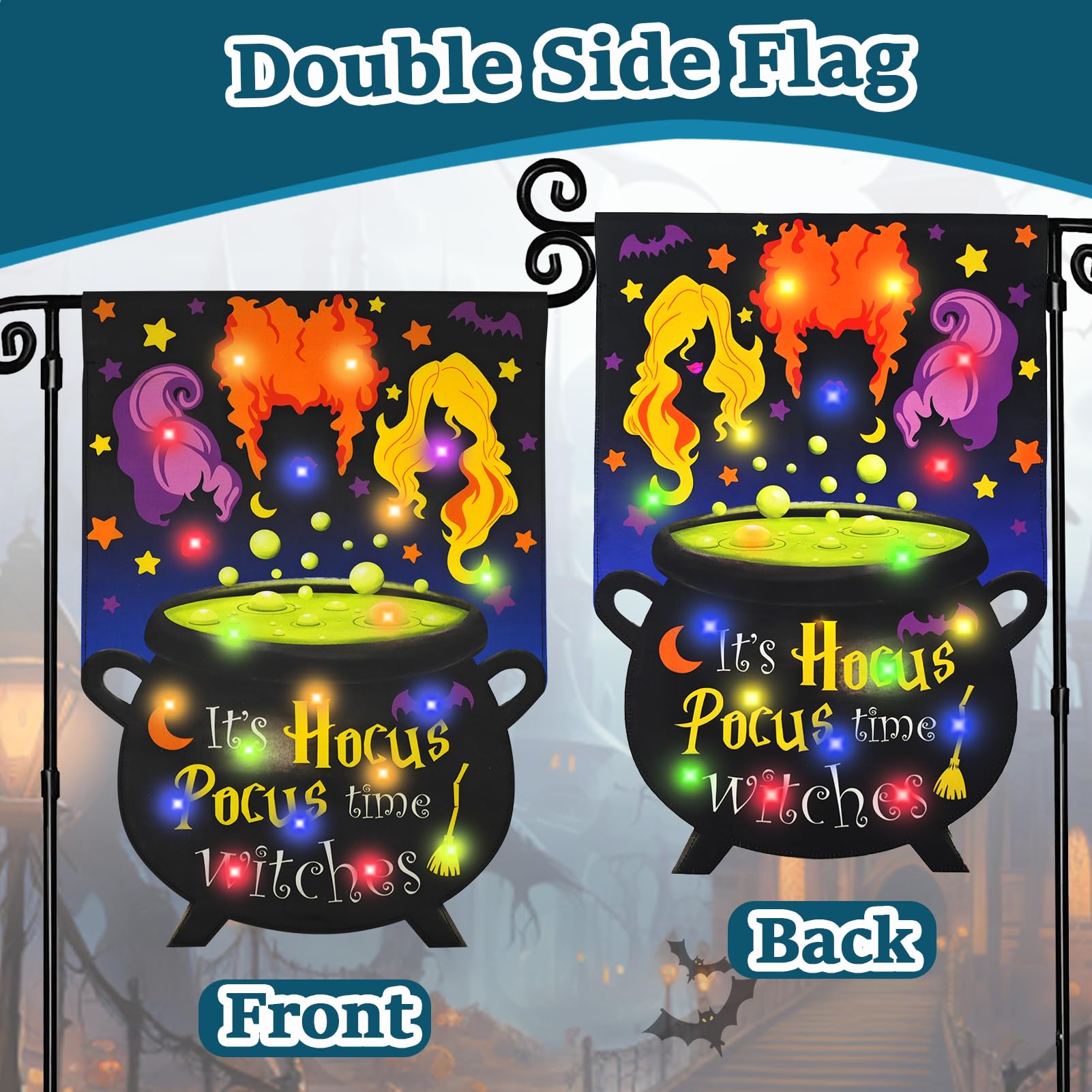 FLAGMESAGE bandera iluminada de noche, crea ambiente espeluznante