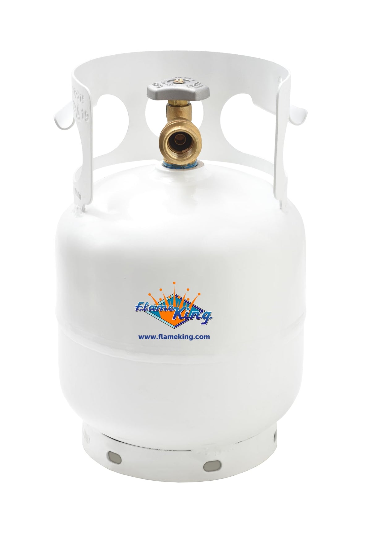 Flame King vista frontal del tanque 5 lb mostrando tamaño y diseño portátil