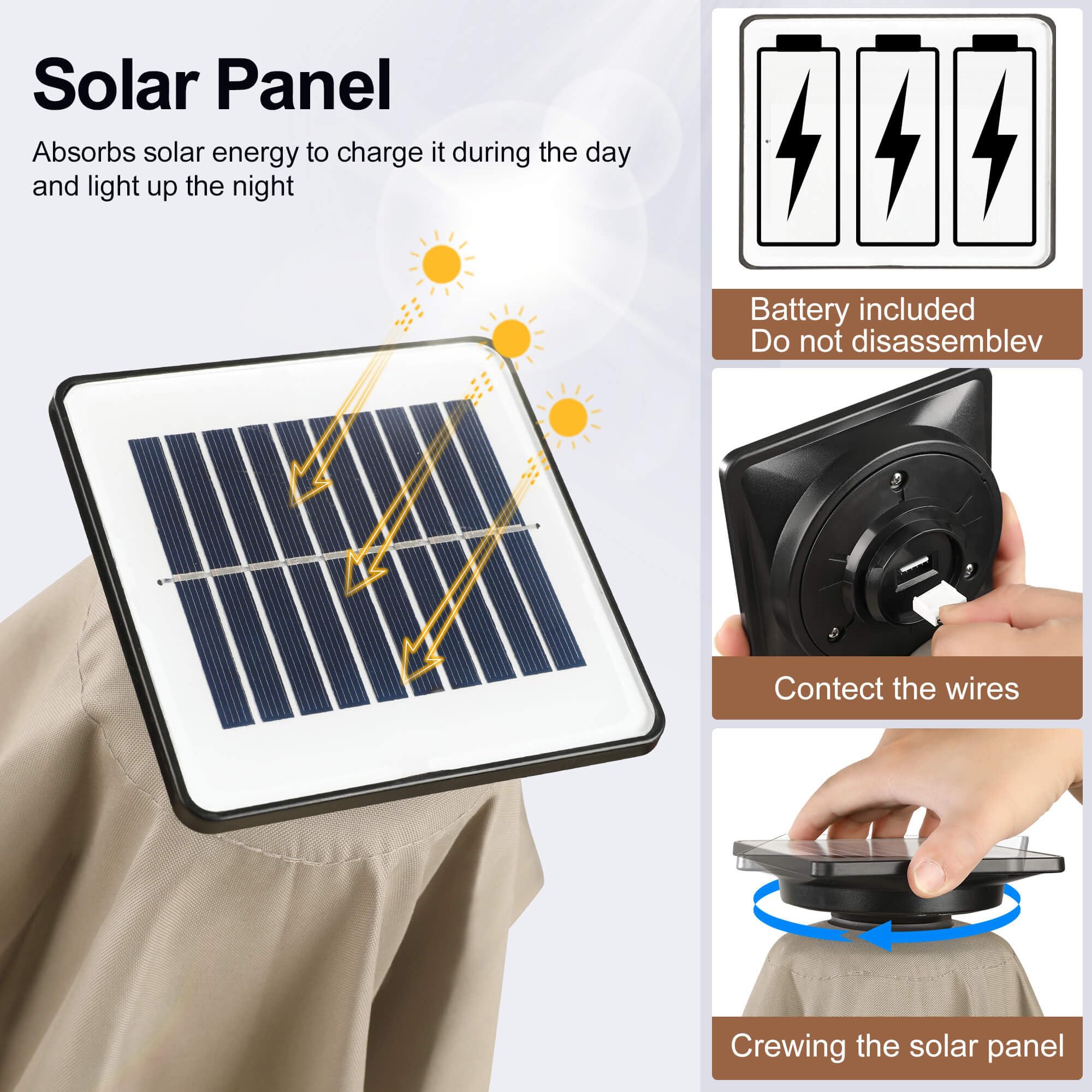 FLAME&SHADE panel solar montado en el poste que carga LEDs sin cables