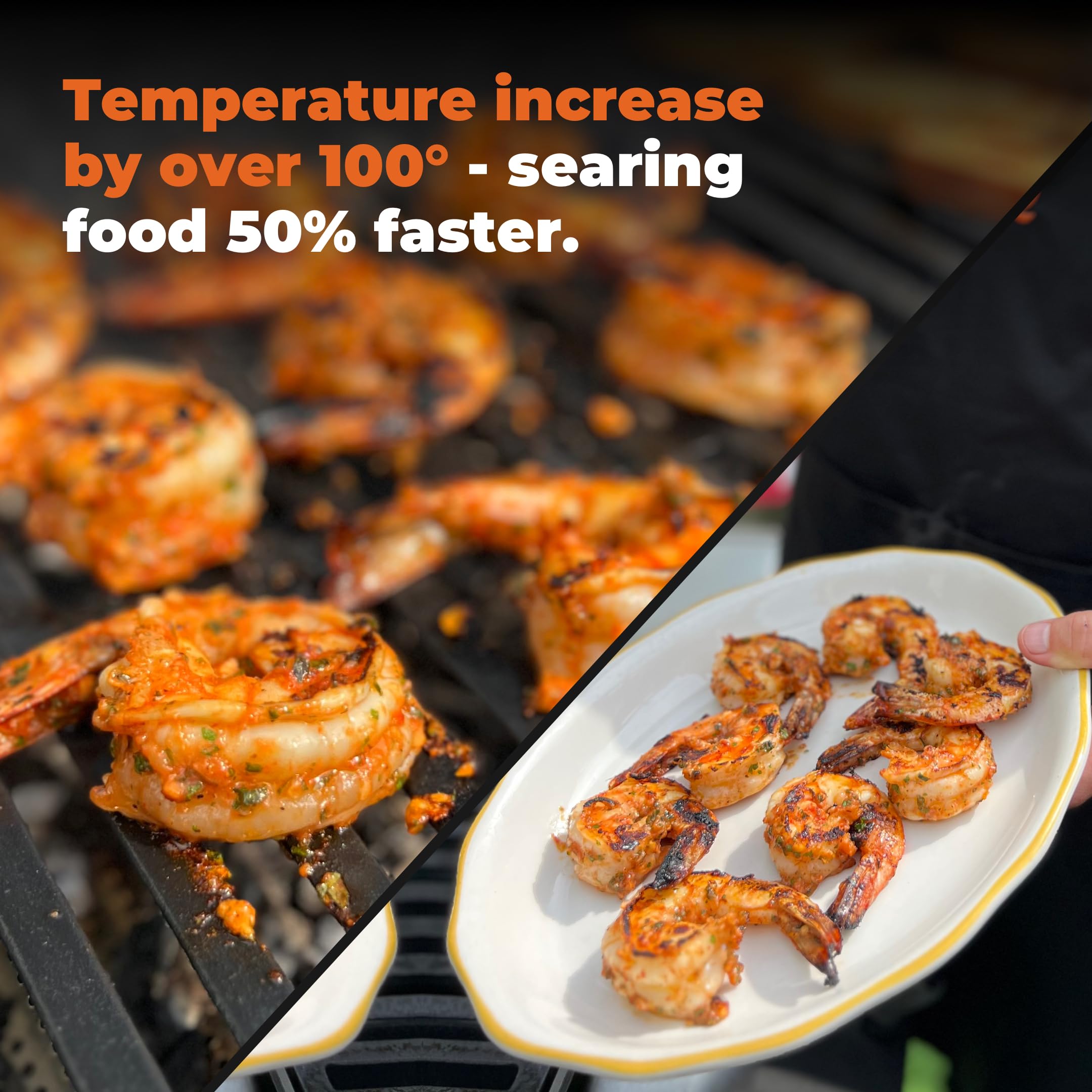 FlavrQ chips en uso sobre parrilla a gas elevando temperatura