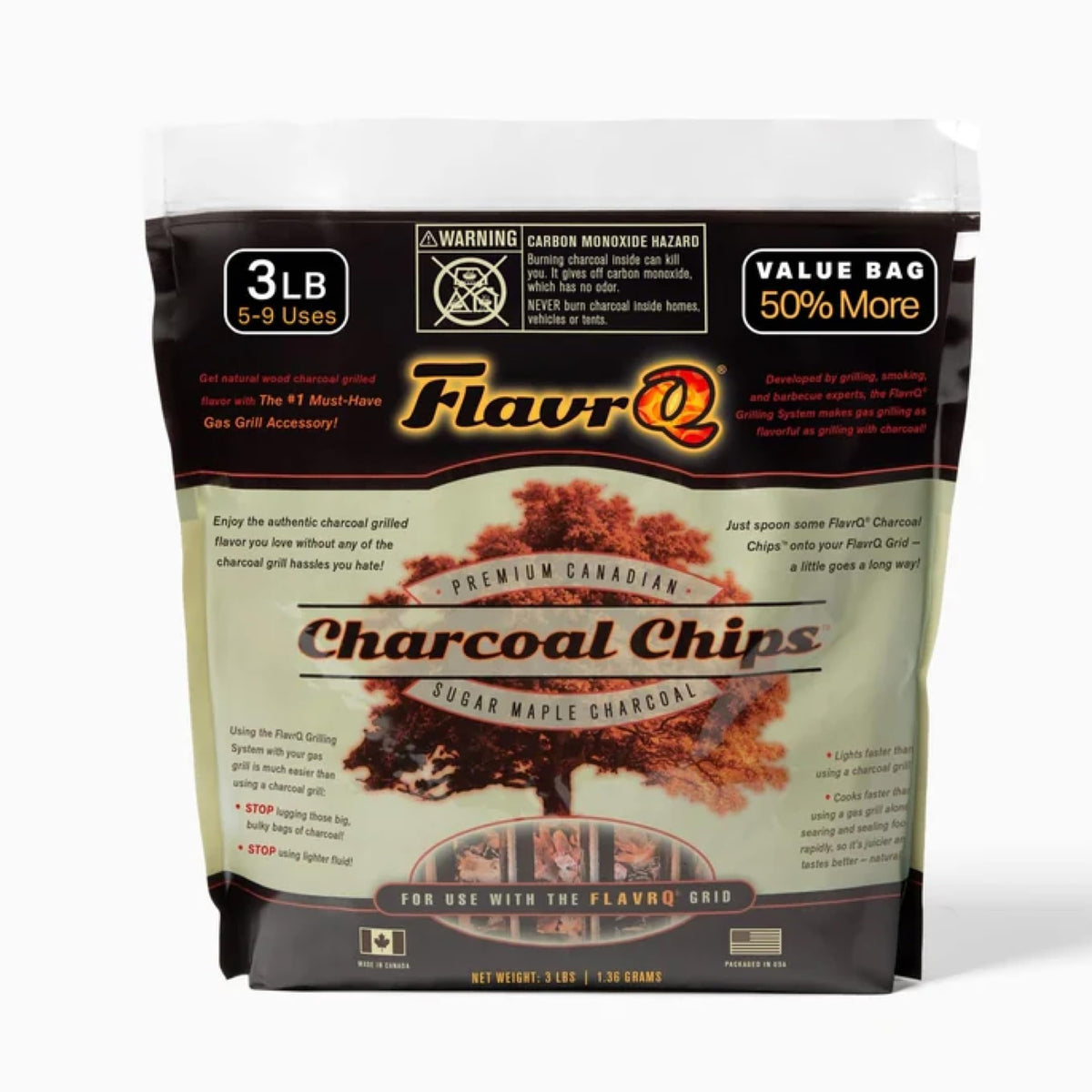 FlavrQ frente del paquete mostrando 3 lb y beneficios