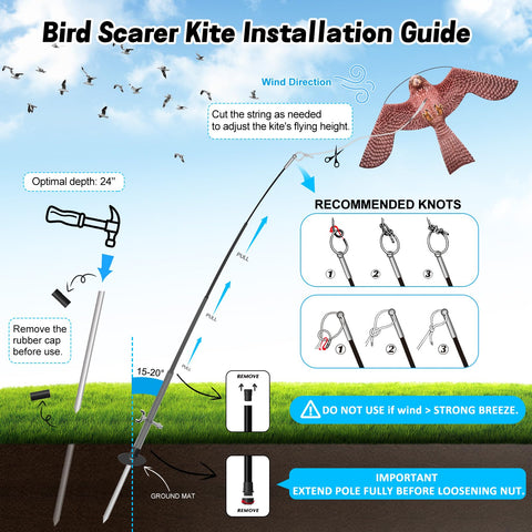 Flerigh cometa instalado en huerto protegiendo cultivo de aves