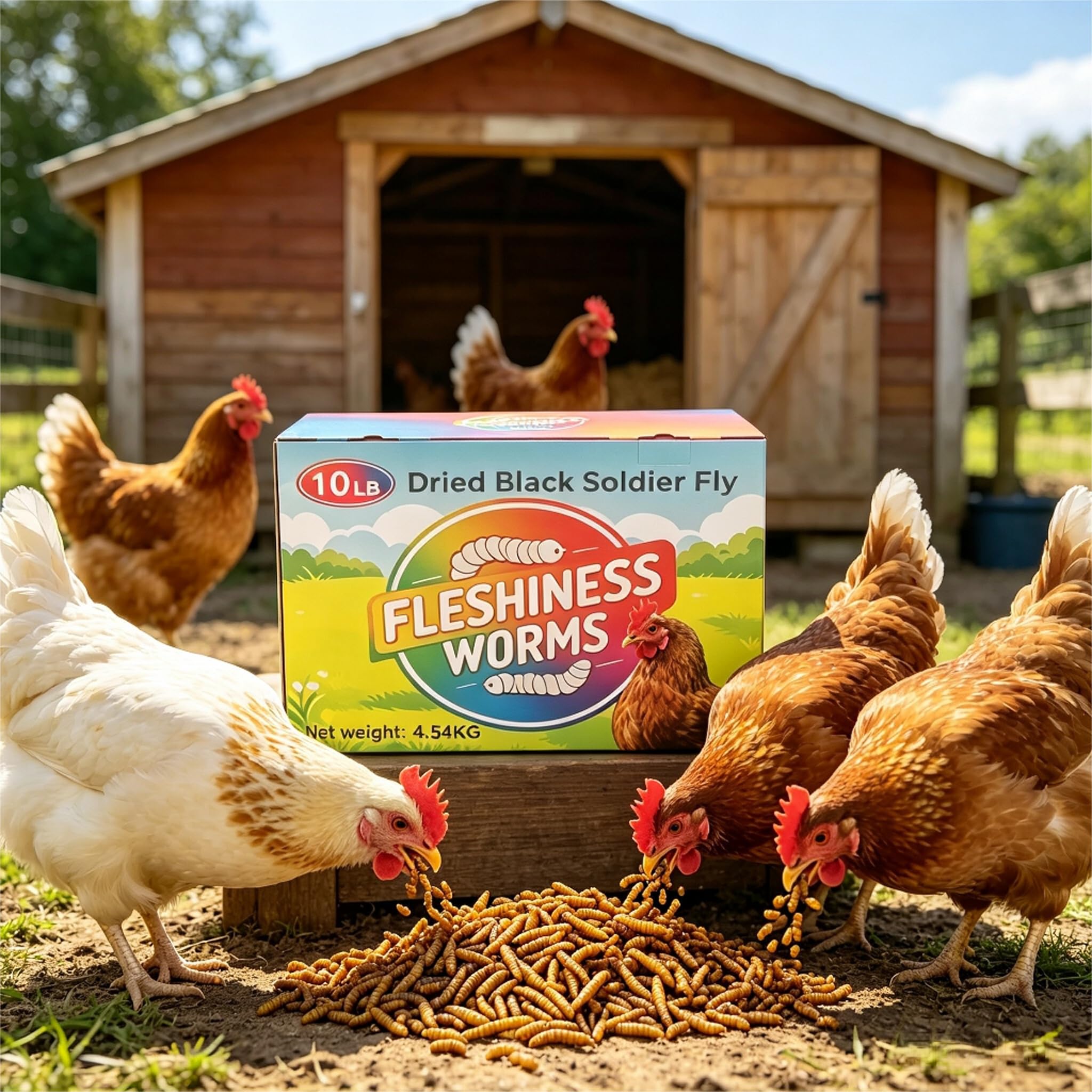 FLESHINESS WORMS caja 10lb junto a objetos para comparar tamaño y cantidad