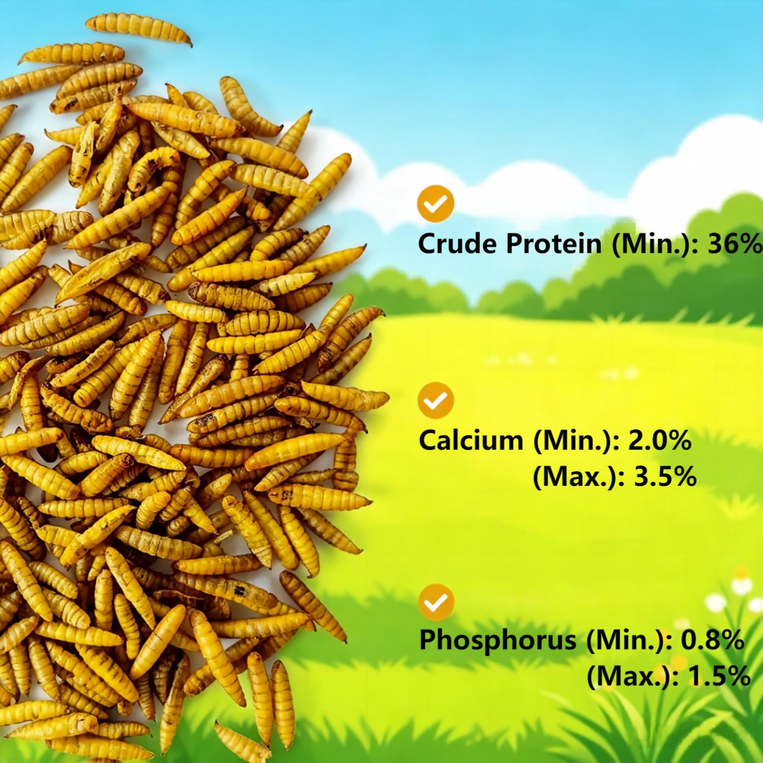 FLESHINESS WORMS larvas en plato para gallinas, incentivo proteico para aves