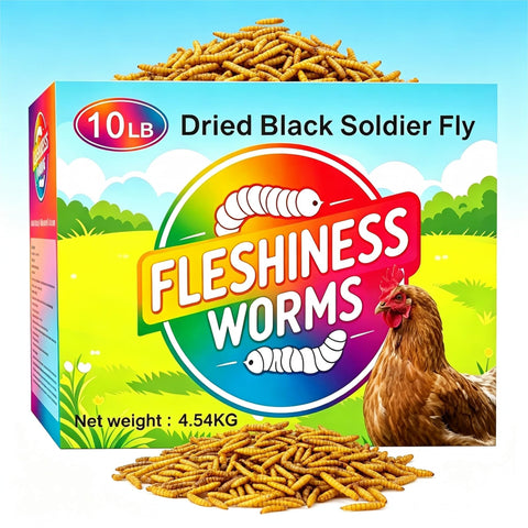 FLESHINESS WORMS frente del empaque mostrando el contenido y tamaño 10lb, solución a granel