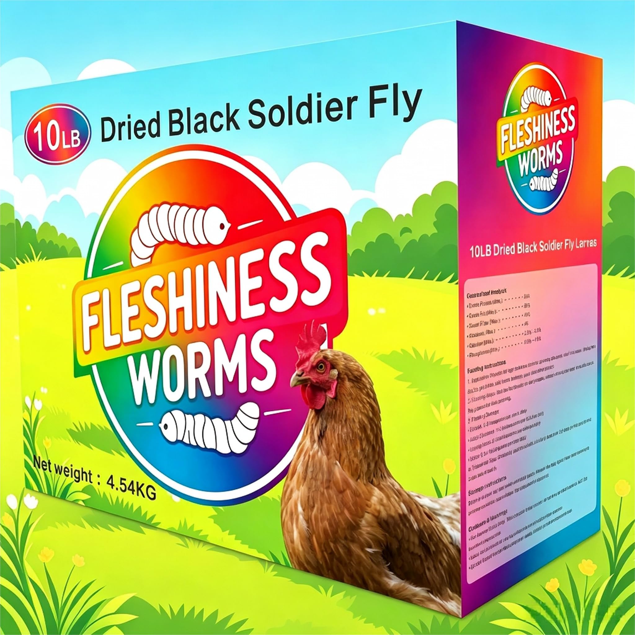 FLESHINESS WORMS alimento servido en granja, favorece el forrajeo natural