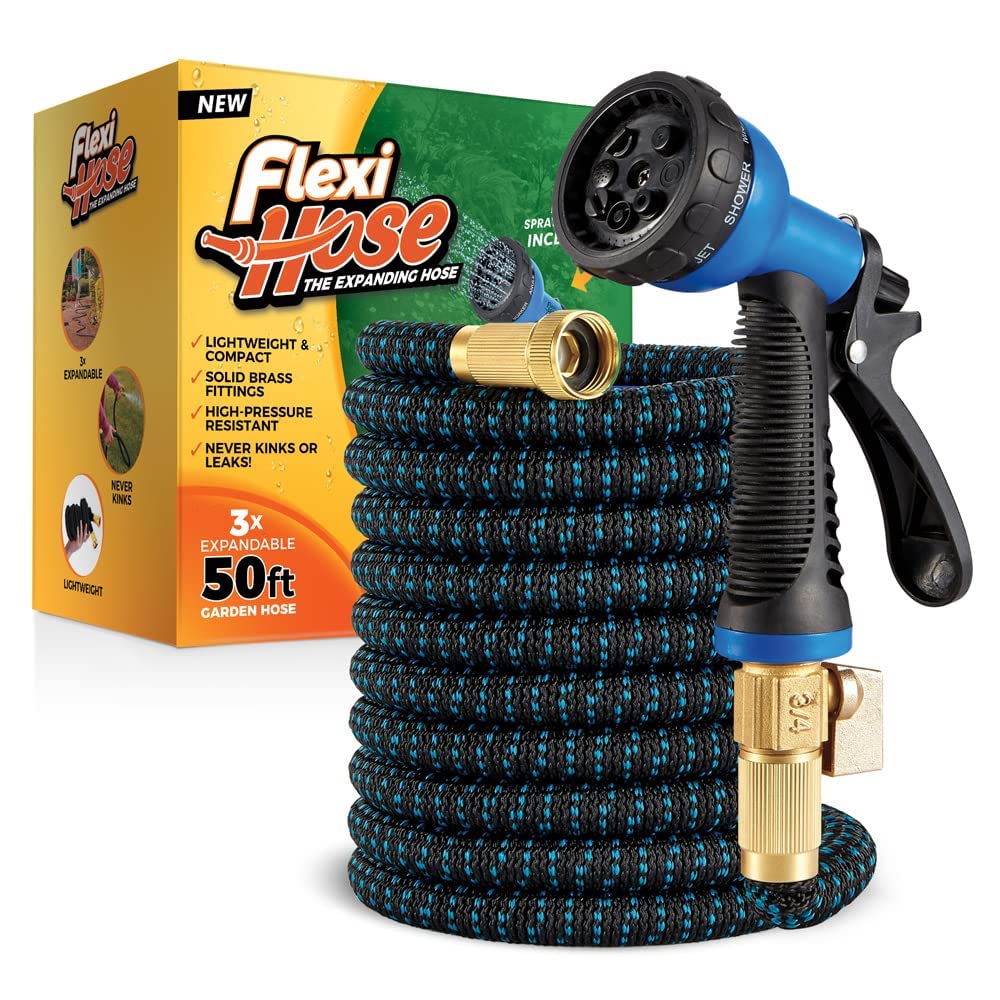 Flexi Hose frente del empaque mostrando características y beneficio de portabilidad