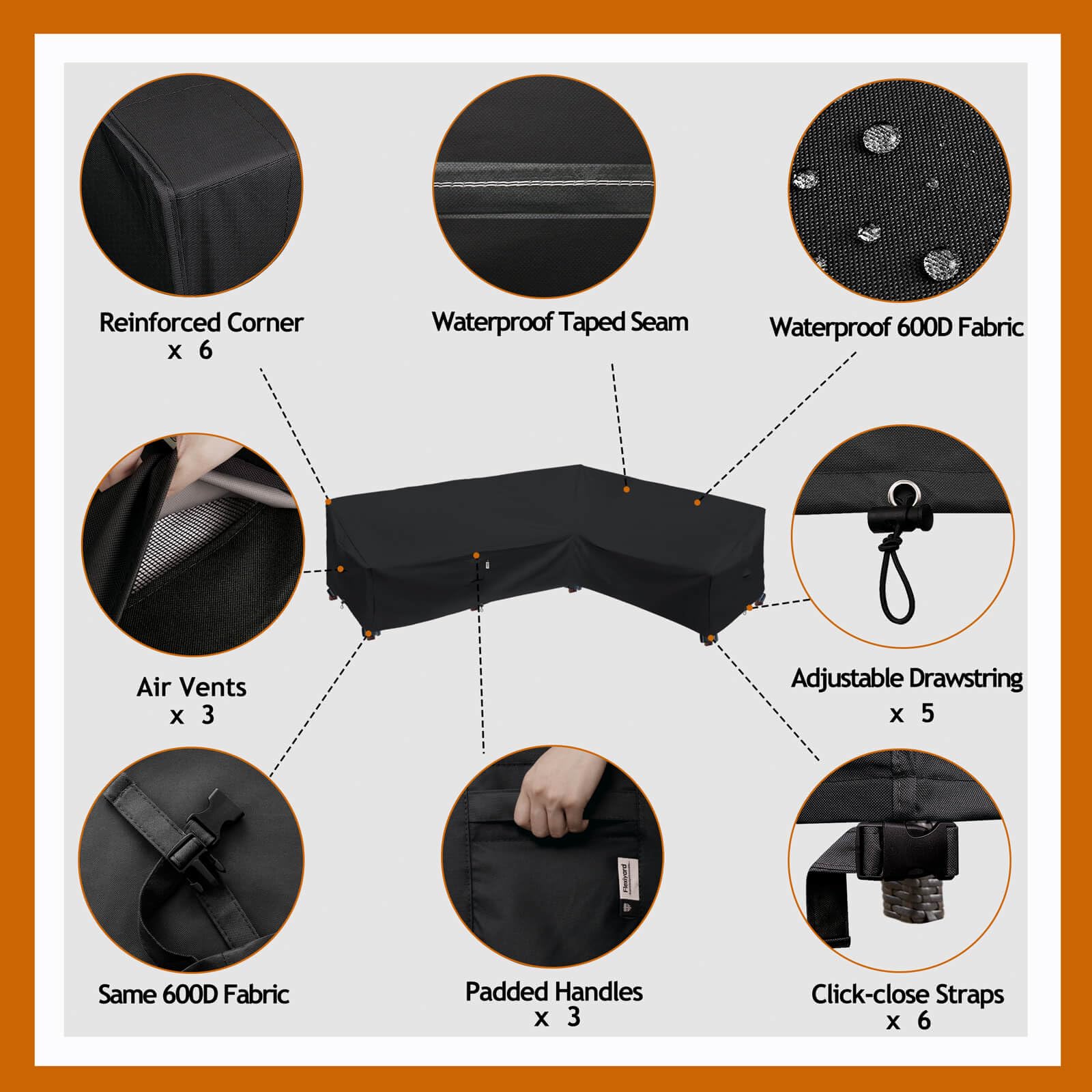 Flexiyard asas acolchadas para colocar y retirar la funda con facilidad
