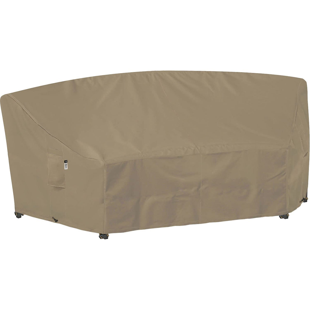 Flexiyard funda frontal curvada protegiendo sofá exterior eficazmente