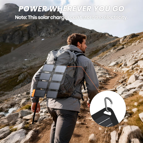FlexSolar sujeto a mochila en sendero mostrando utilidad en ruta