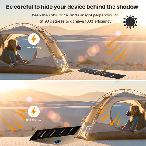 FlexSolar panel en uso sobre mesa de camping suministrando energía