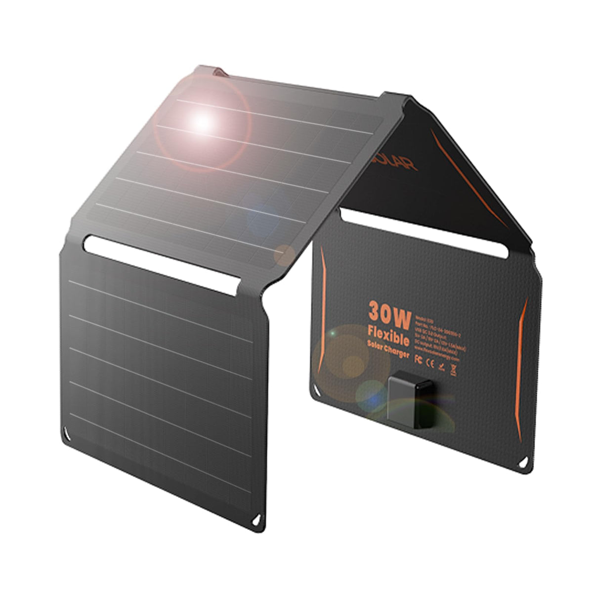 FlexSolar panel frontal empacado mostrando diseño y portabilidad