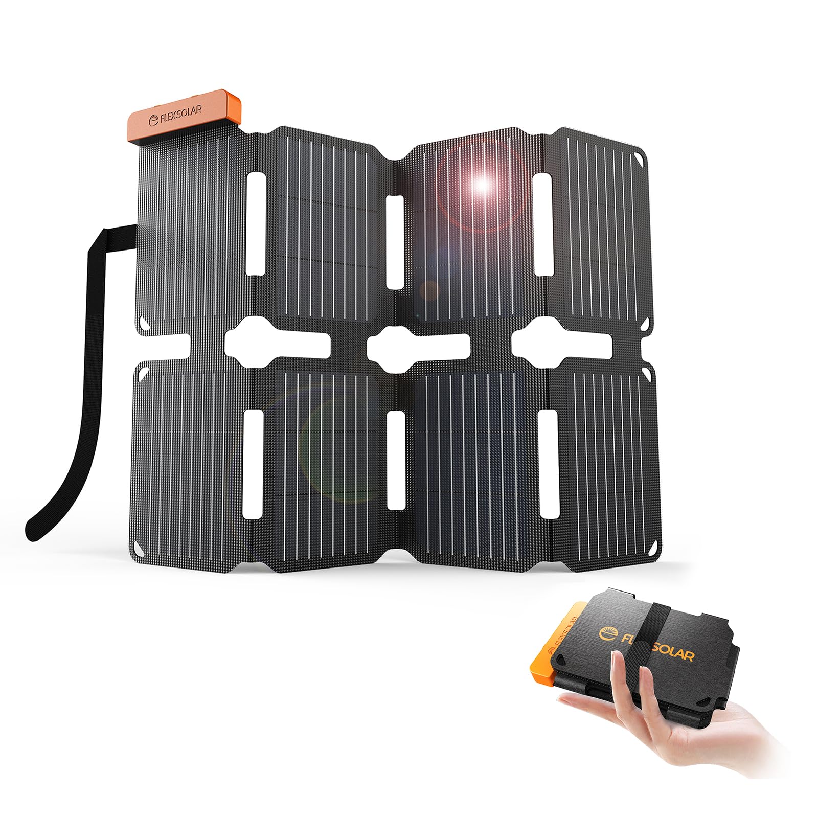 FlexSolar panel frontal mostrando diseño compacto y eficiencia