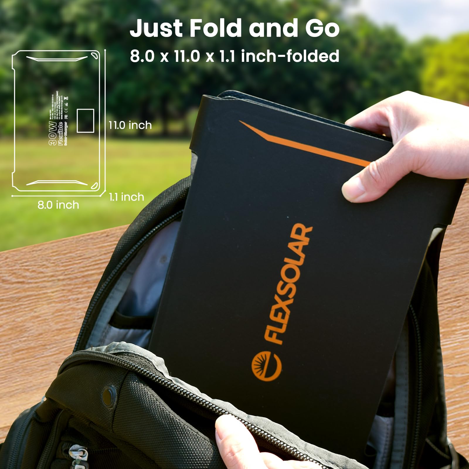 FlexSolar puertos USB-C y USB-A QC3.0 para carga rápida segura