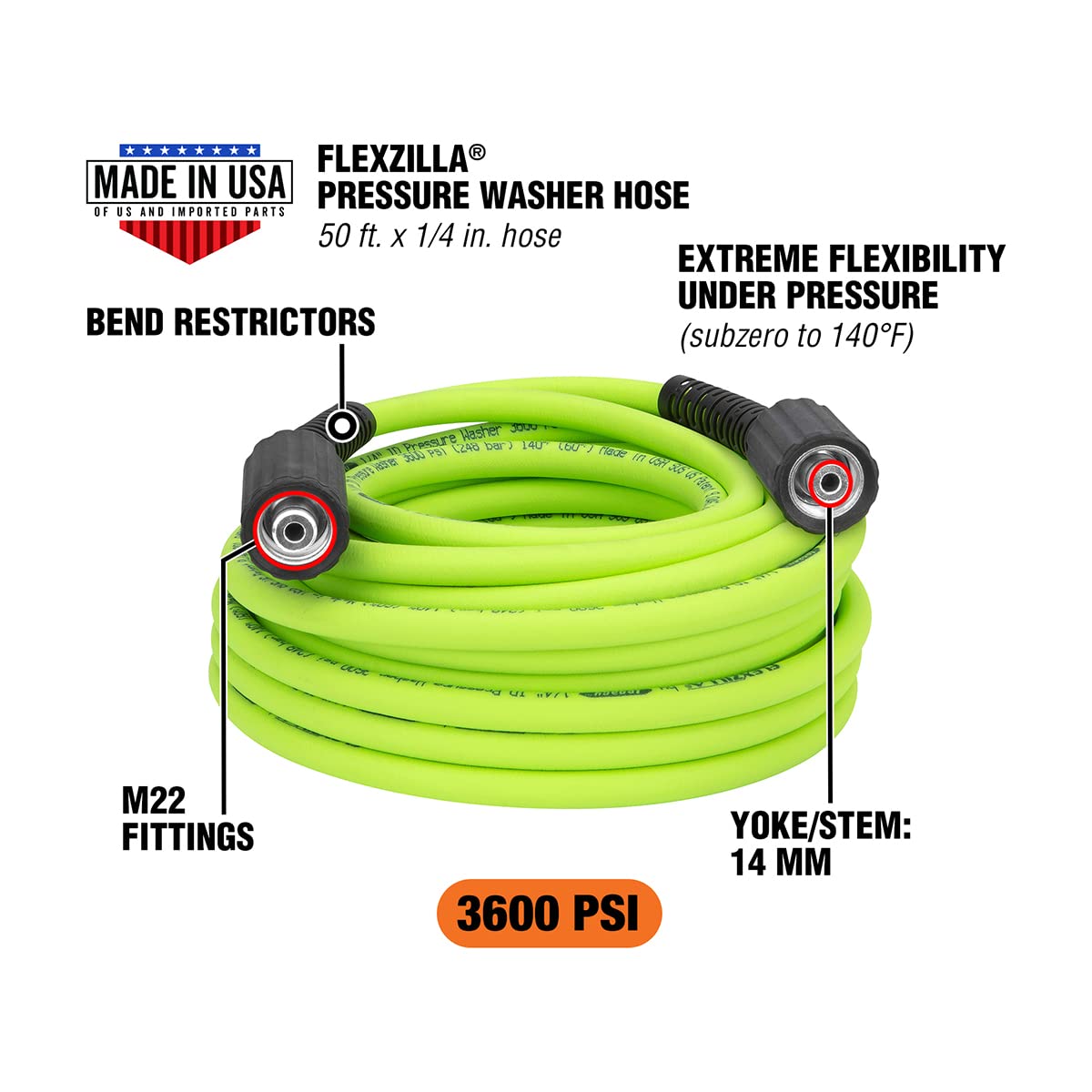 Flexzilla primer plano del acople M22 hembra, asegura compatibilidad y conexión segura