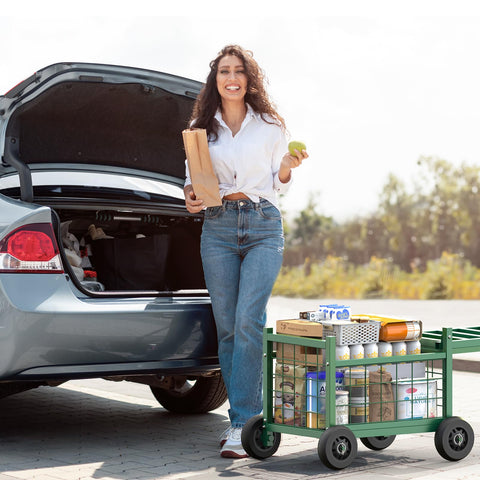 FLINTER jardinero usando el carrito, ahorro de esfuerzo en labores