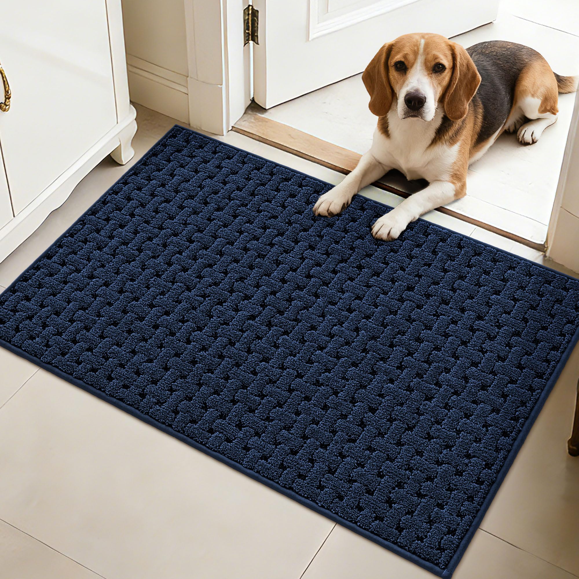 FLOORHUG felpudo frontal azul mostrando estilo y protección contra suciedad