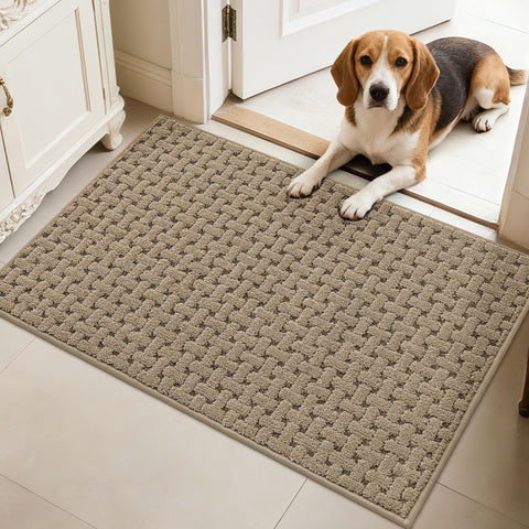 FLOORHUG felpudo frontal beige protegiendo entrada