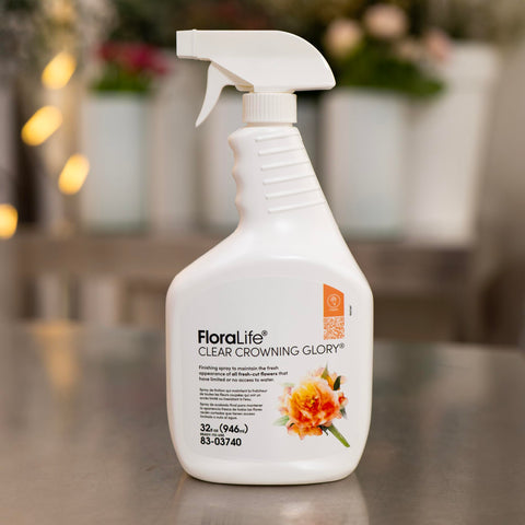 FloraLife aplicación del spray en un corsage para proteger durante el evento