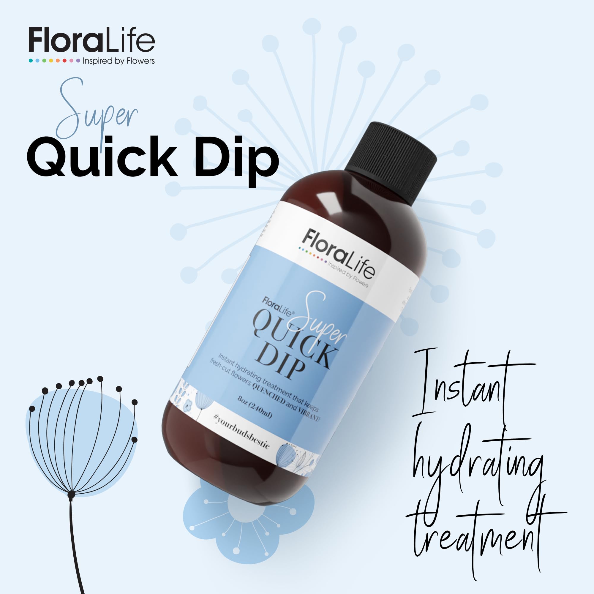 FloraLife etiqueta con ingredientes y uso, clara para aplicación rápida