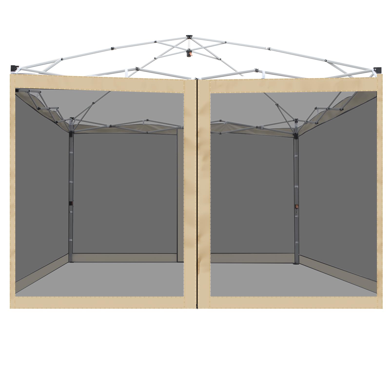 FLOUREE vista frontal de mosquitera beige para toldo 10x10 con protección