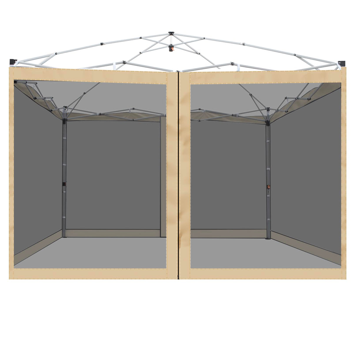 FLOUREE vista frontal de mosquitera beige para toldo 10x10 con protección