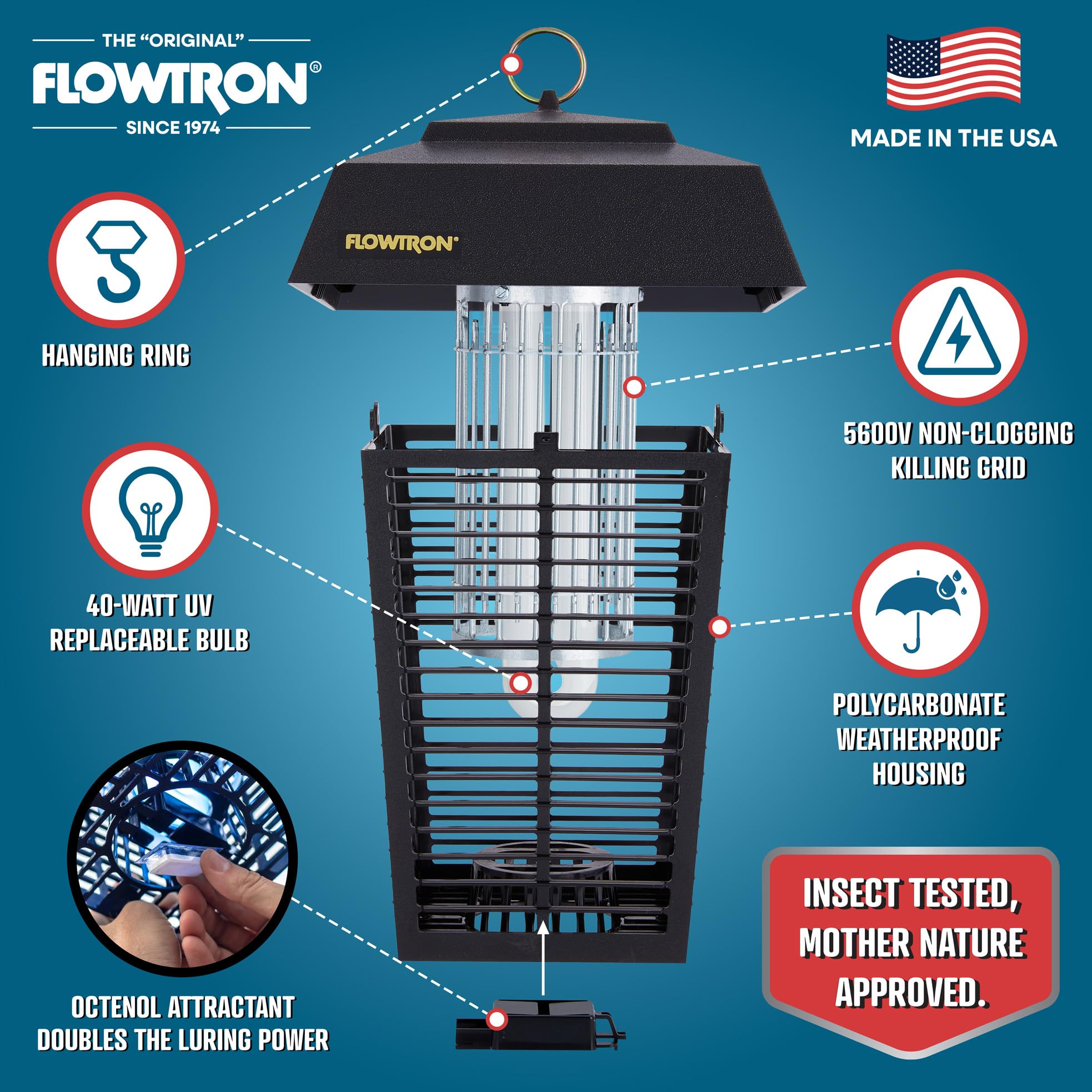 Flowtron cartucho de octenol instalado para mayor captura de mosquitos