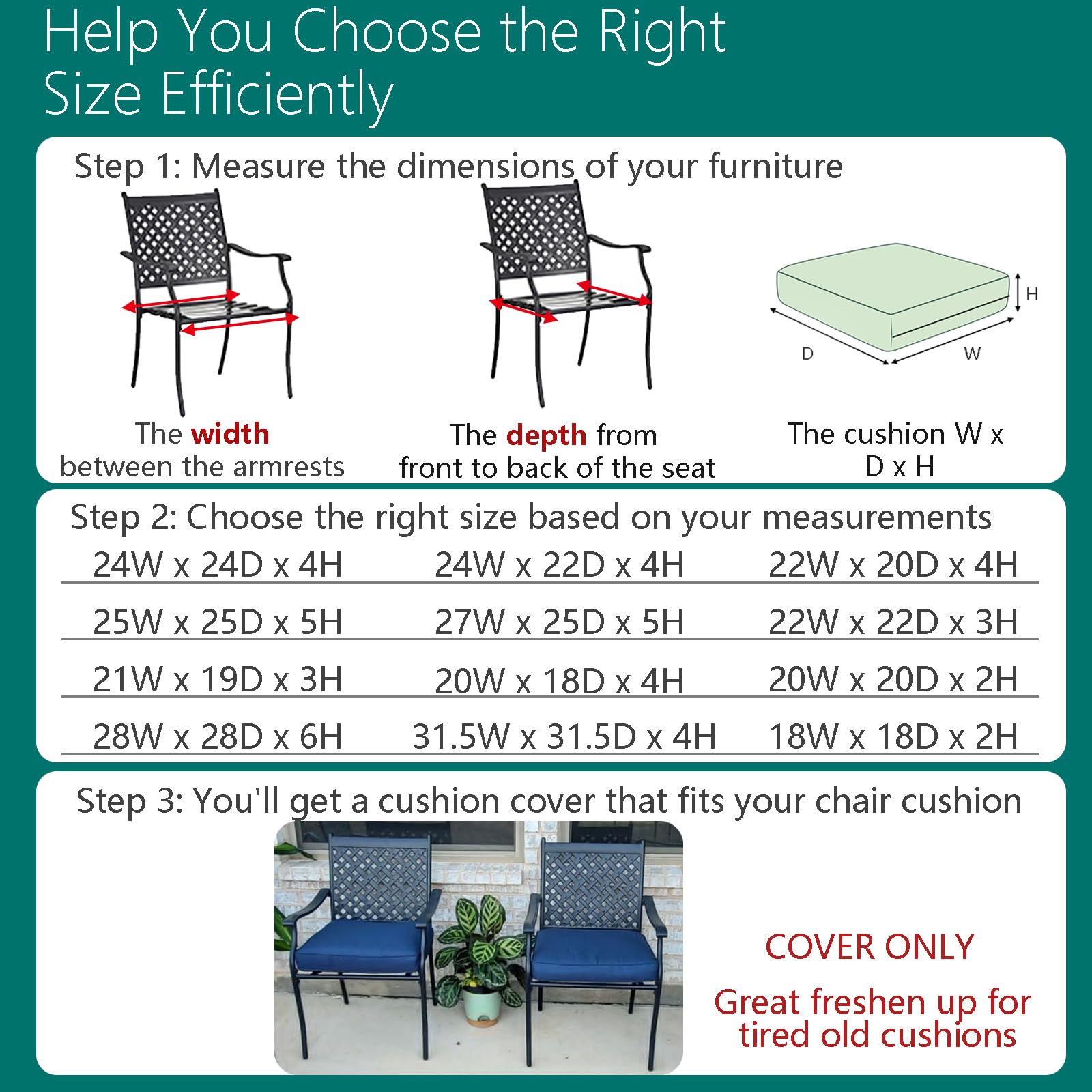Cojín con funda FLYMEI colocado en silla de jardín para mayor protección