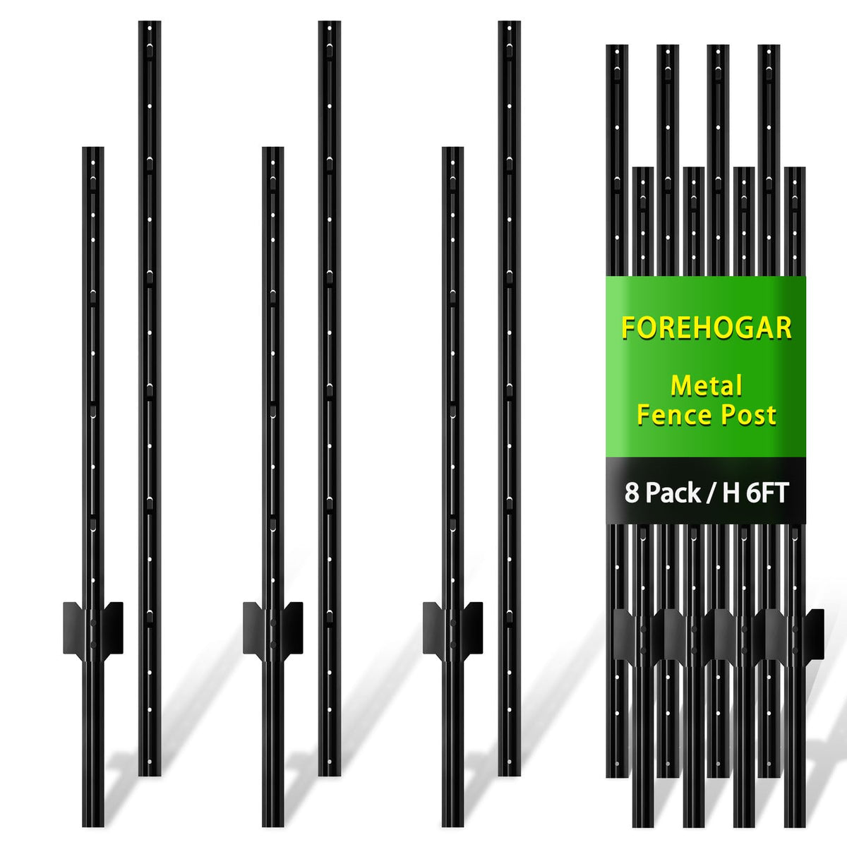FOREHOGAR poste metálico frontal paquete 8 unidades mostrando diseño y color negro, ideal instalación rápida