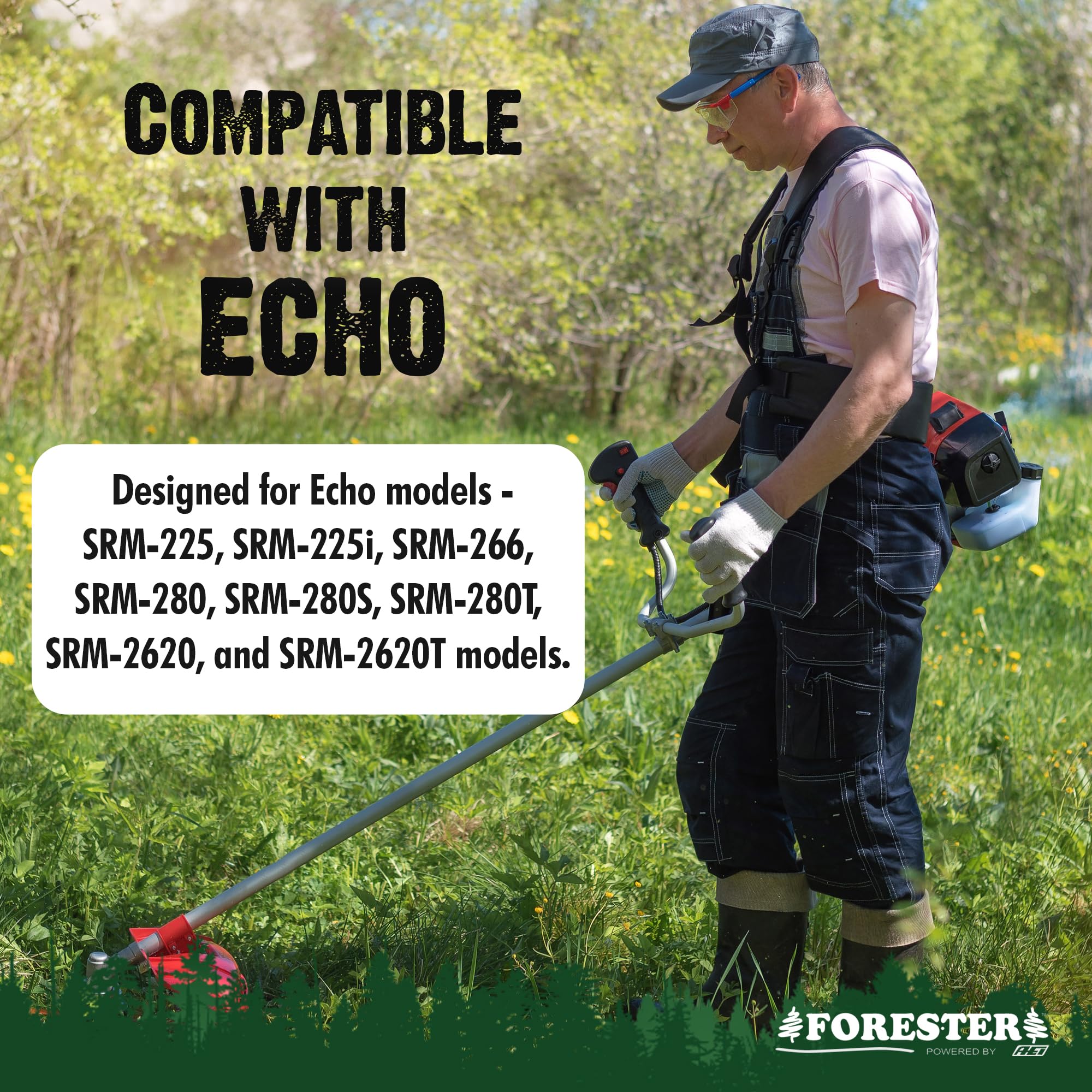 FORESTER hoja instalada en desbrozadora Echo, compatibilidad y sujeción segura
