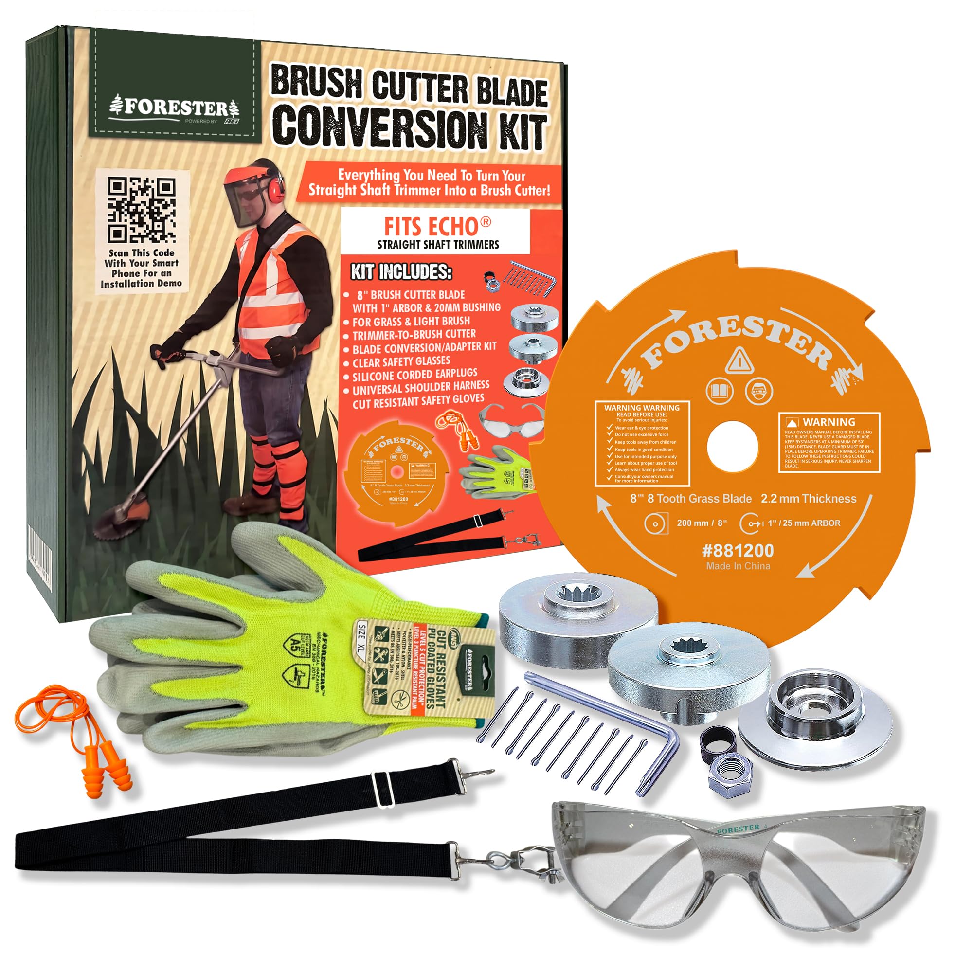 FORESTER primer plano de la hoja 8” Weed Eater con filo visible, corte más efectivo