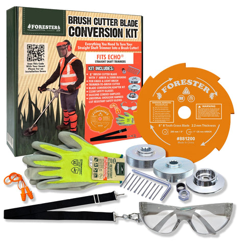 FORESTER primer plano de la hoja 8” Weed Eater con filo visible, corte más efectivo