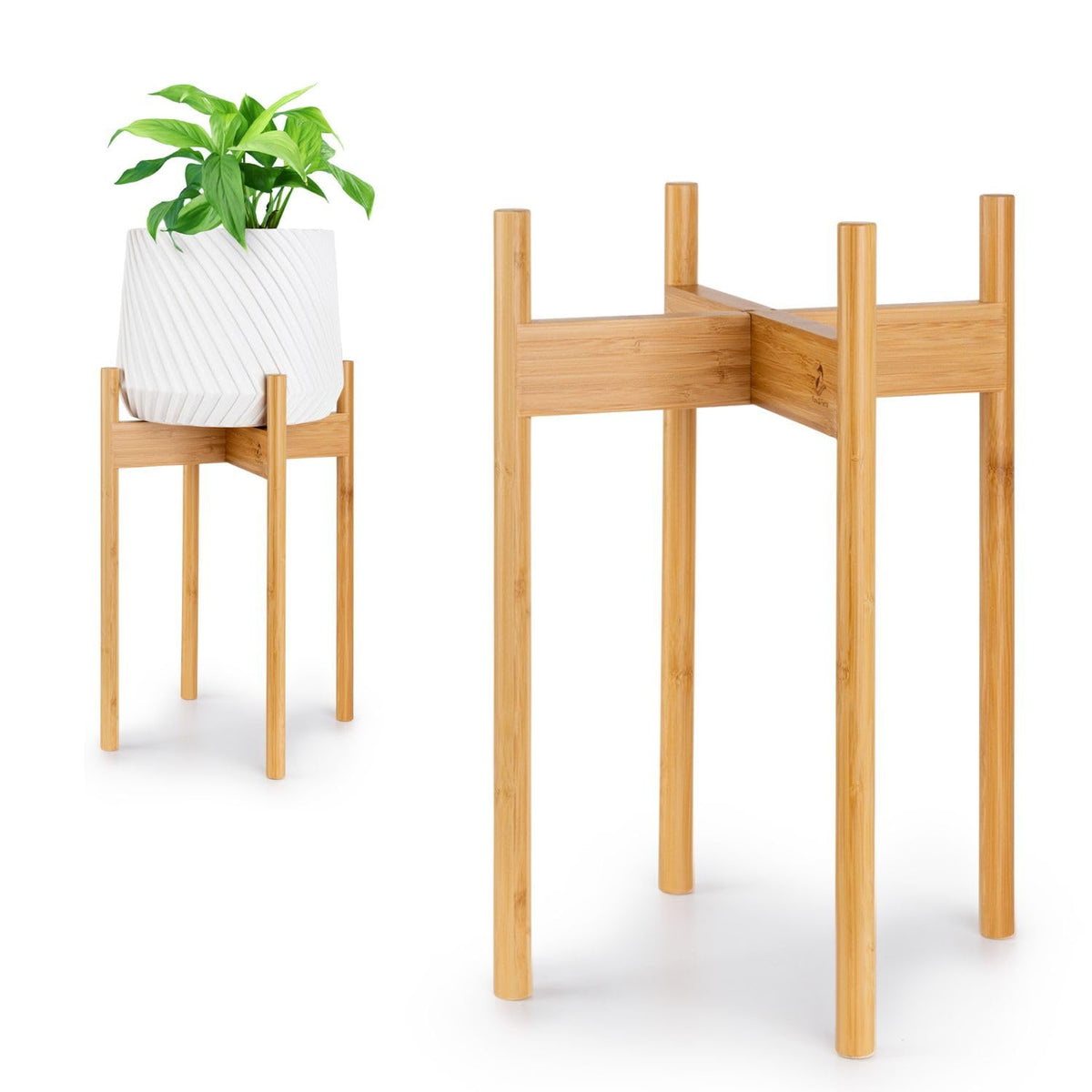 Fox & Fern soporte frontal de bambú mostrando estabilidad y estética