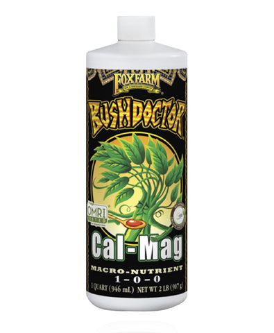 FoxFarm botella Bush Doctor Cal Mag vista frontal y legible, aporta confianza