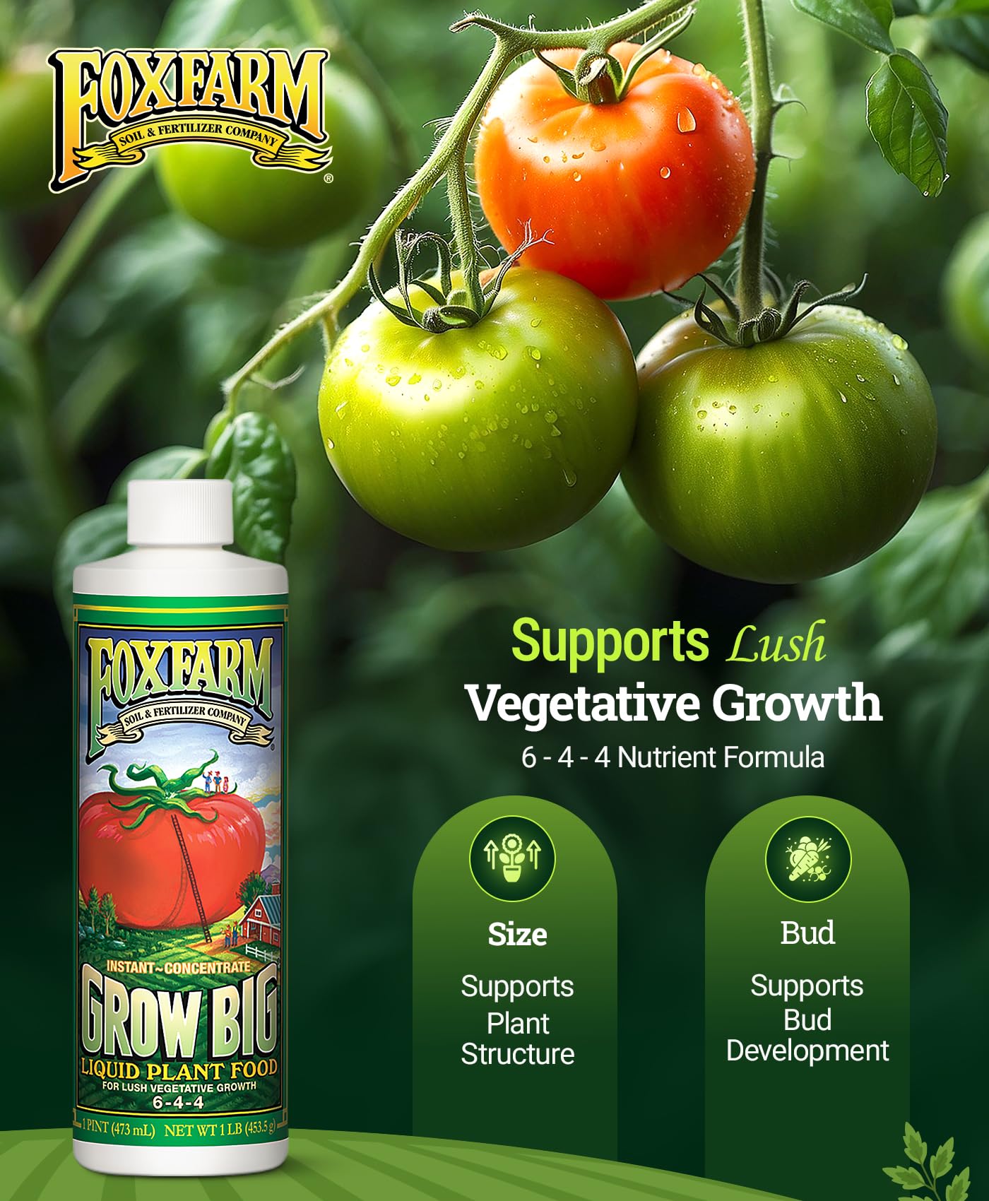 FoxFarm líquido concentrado Grow Big textura clara para mezcla rápida y absorción