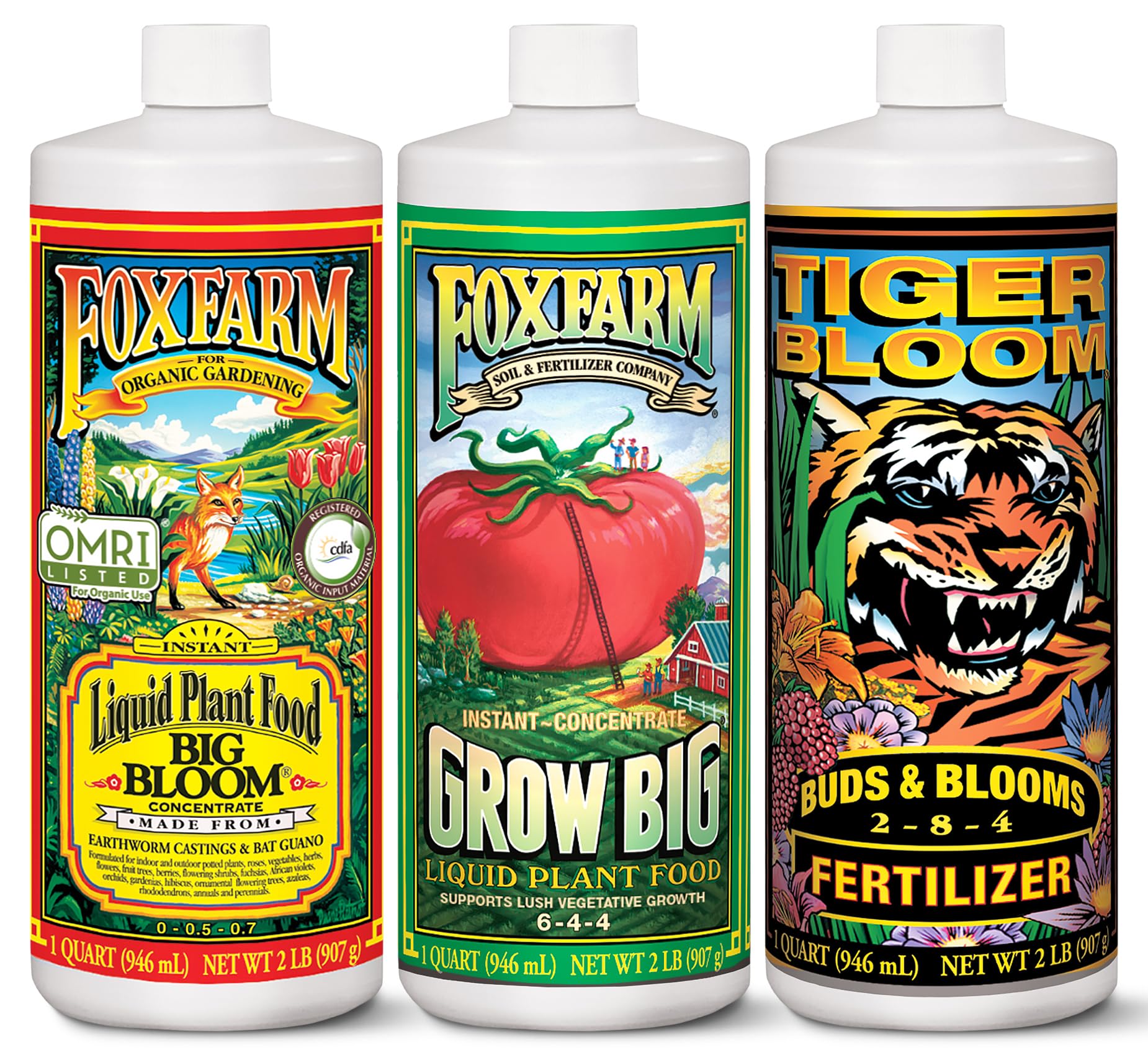 FoxFarm pack completo mostrando las tres botellas para nutrición integral