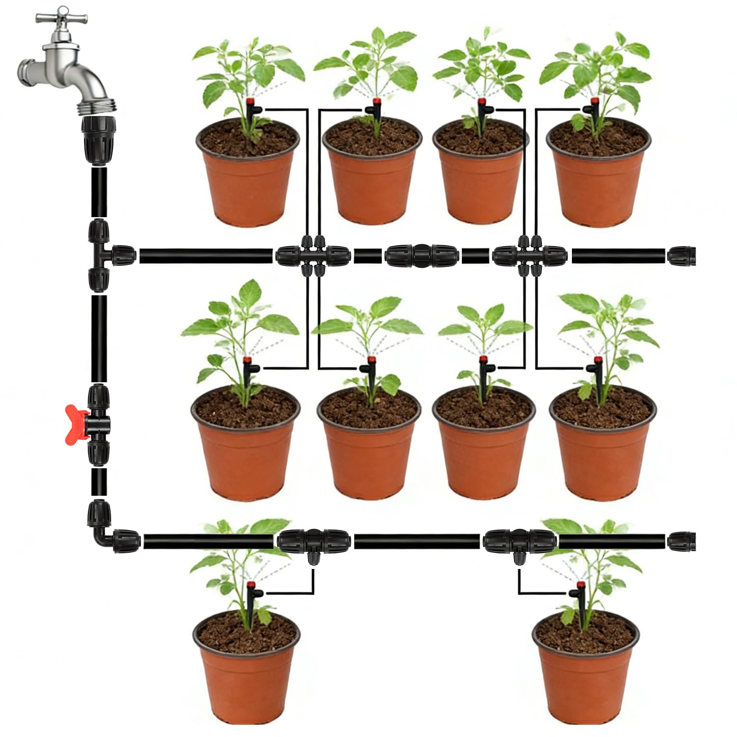 FoxRose reductor 1/2" a 1/4" con gotero acoplado, adapta microtubos para plantación puntual