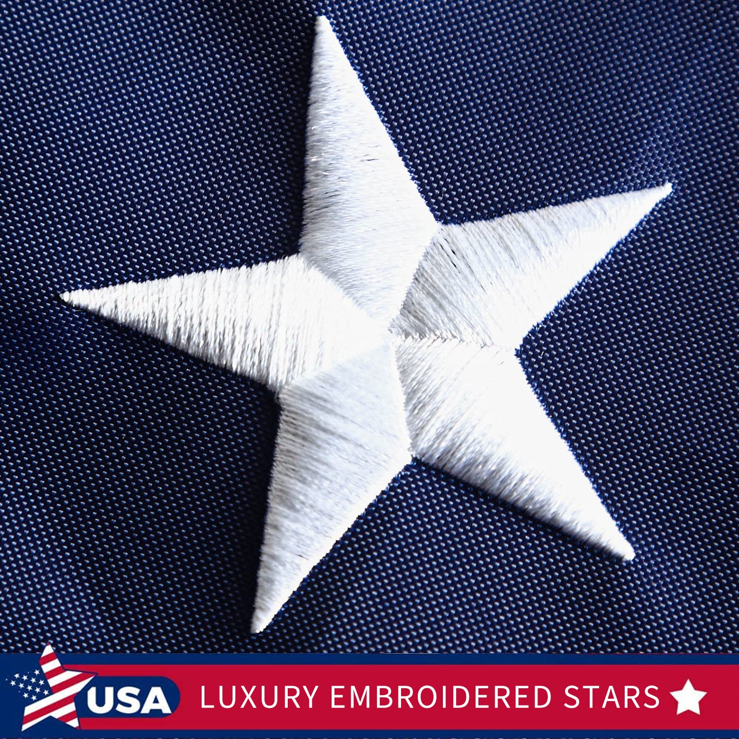 Freefy detalle de estrellas bordadas con acabado resistente y elegante