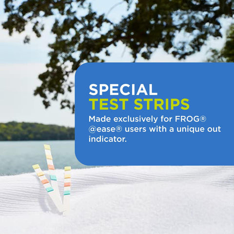 Cartucho FROG SmartChlor cerca de una tira mostrando compatibilidad clara