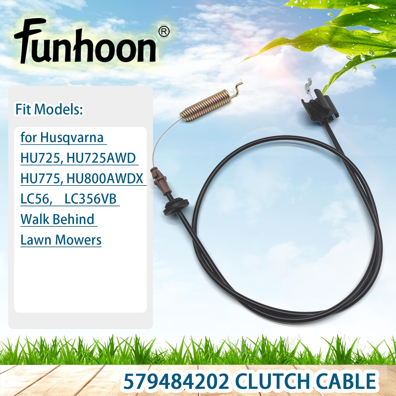 Funhoon cable montado en cortacésped mostrando funcionamiento fiable