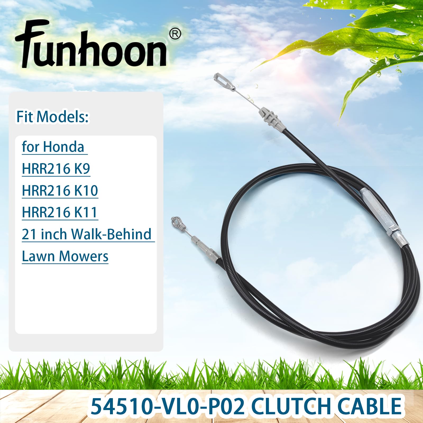 Funhoon cable instalado en cortacésped HRR216, funcionamiento fiable