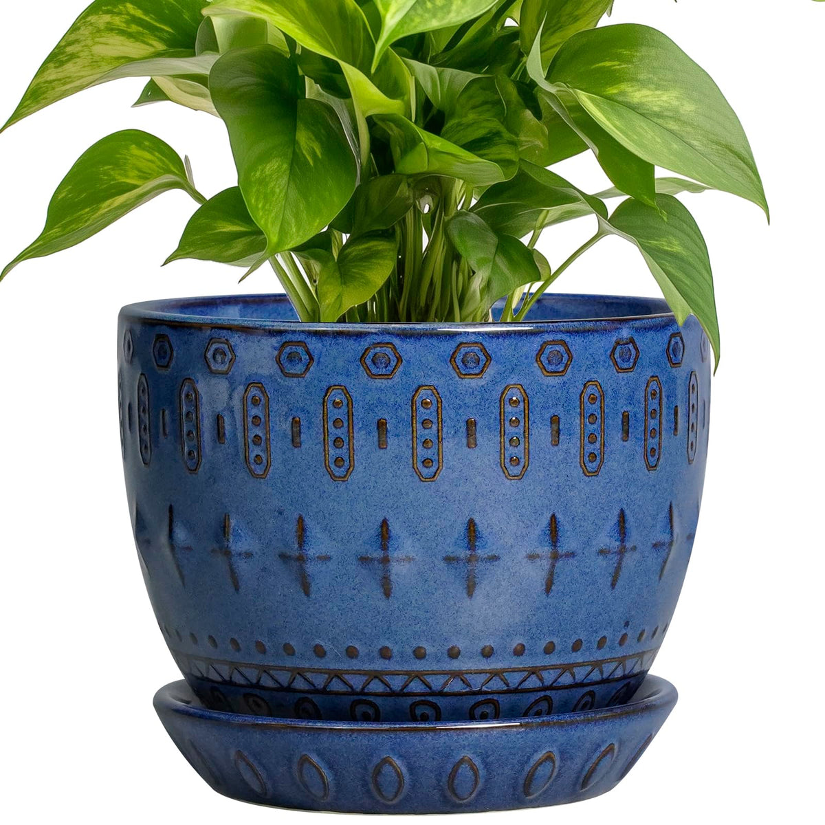 G EPGardening maceta frontal azul mostrando su forma y acabado elegante