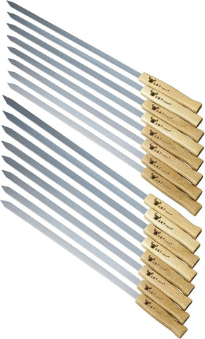 G & F Products vista frontal del set con 16 brochetas, ideal para grandes asados