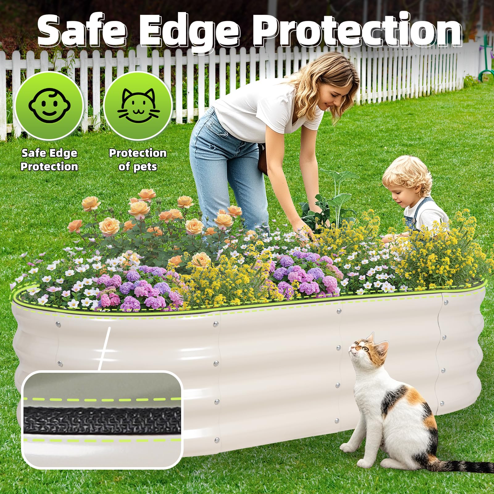 G GOOD GAIN detalle del borde plegable con grapa, seguridad para manos durante montaje