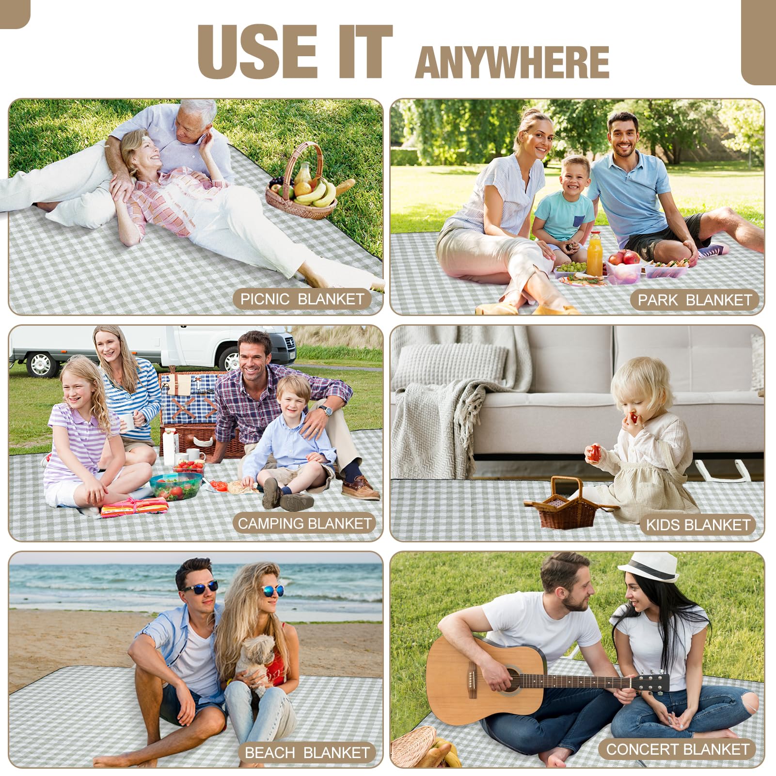 G GOOD GAIN familia usando la manta en parque, ideal para reuniones al aire libre