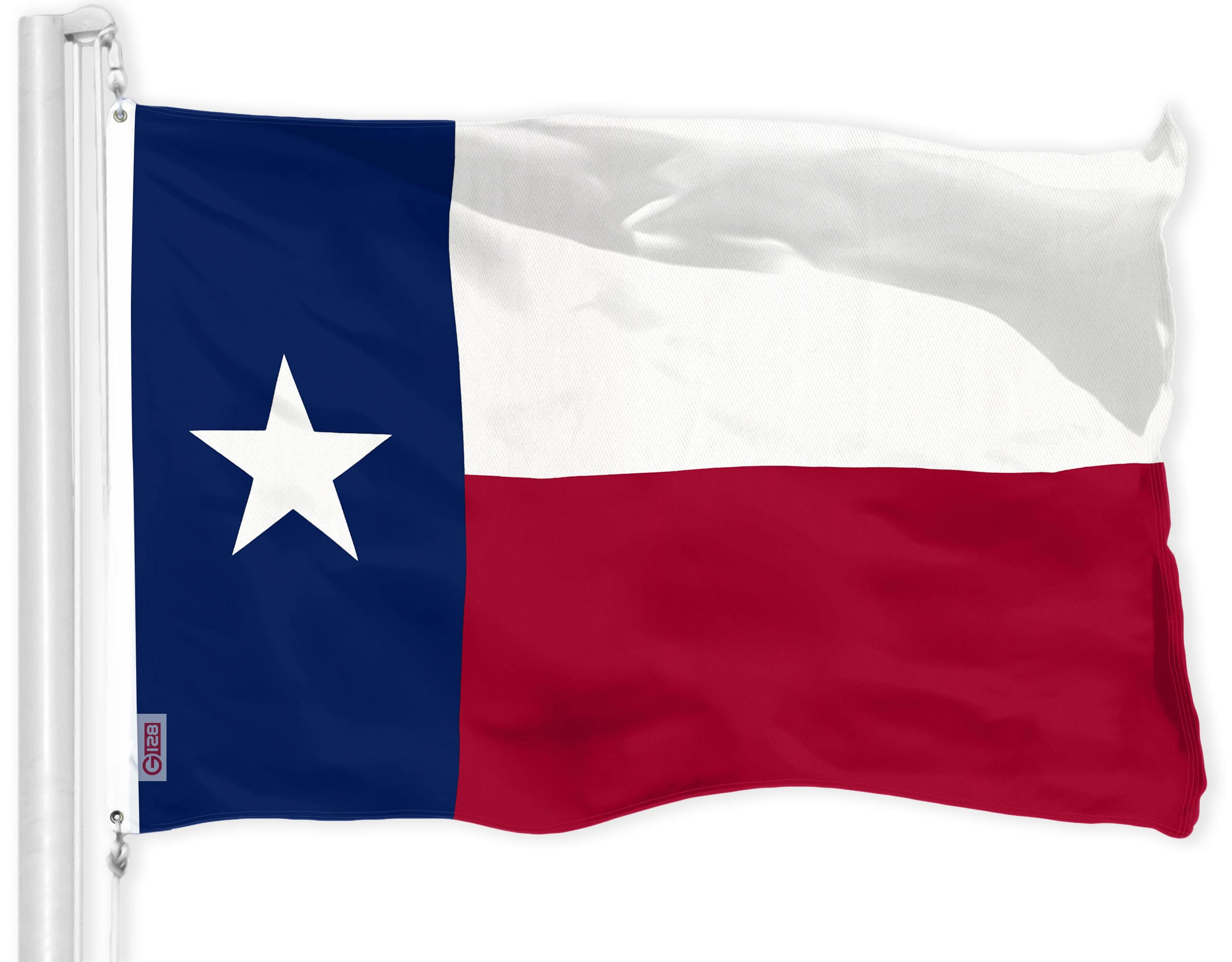 G128 bandera Texas frontal mostrando colores vibrantes y nitidez