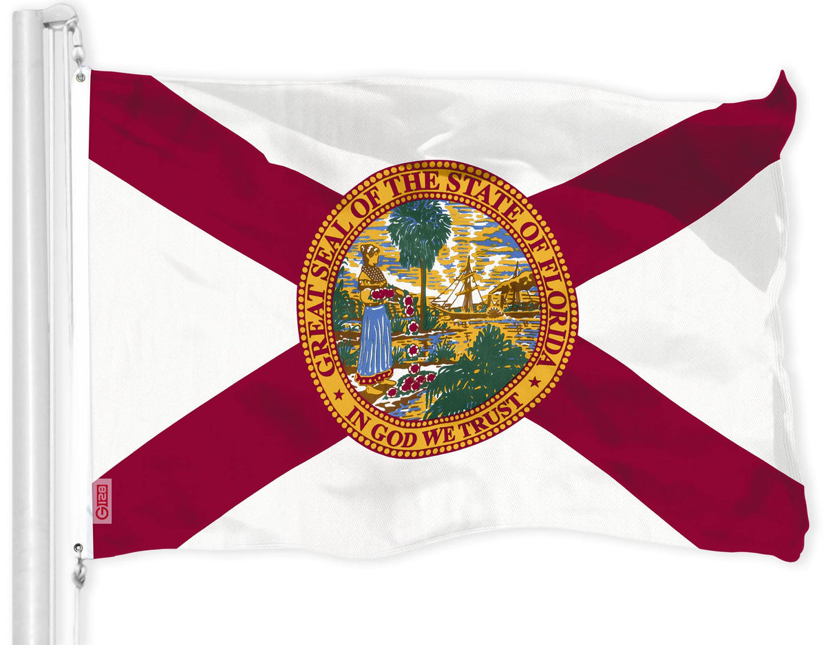 G128 bandera Florida vista frontal con colores vivos y diseño claro